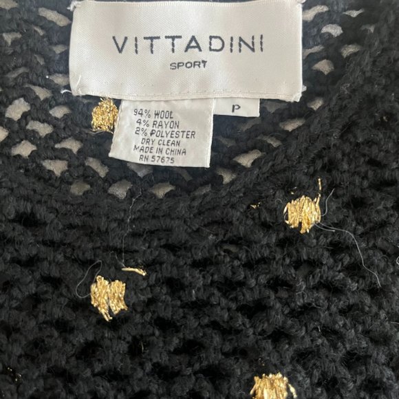 Vittadini Sport Wool Tunic Sweater Open Knit Black Gold Metallic - Picture 5 of 15